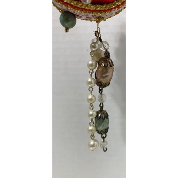 VTG MCM Satin Push Pin Ornament Red Teardrop Beaded Sequin Rhinestone Handmade - Picture 4 of 6